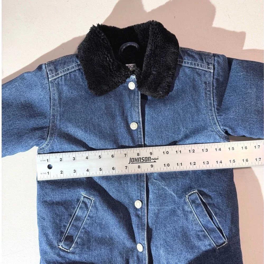 Vintage Cherokee Kids Denim Jacket Faux Fur Collar Jean Denim 3T Wash Zip Up